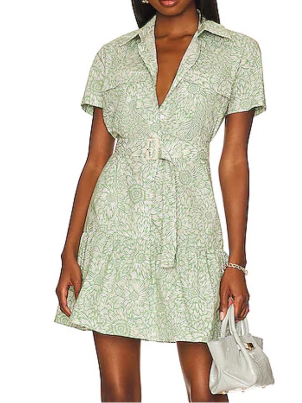 Amanda Uprichard Cathee Dress Belted Green Melrose